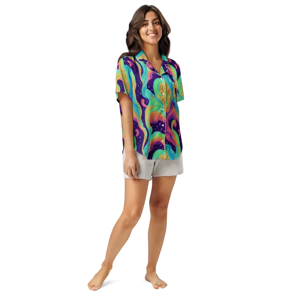 Nebula Whirl on Women's Short Sleeve Pajama Top — Front
