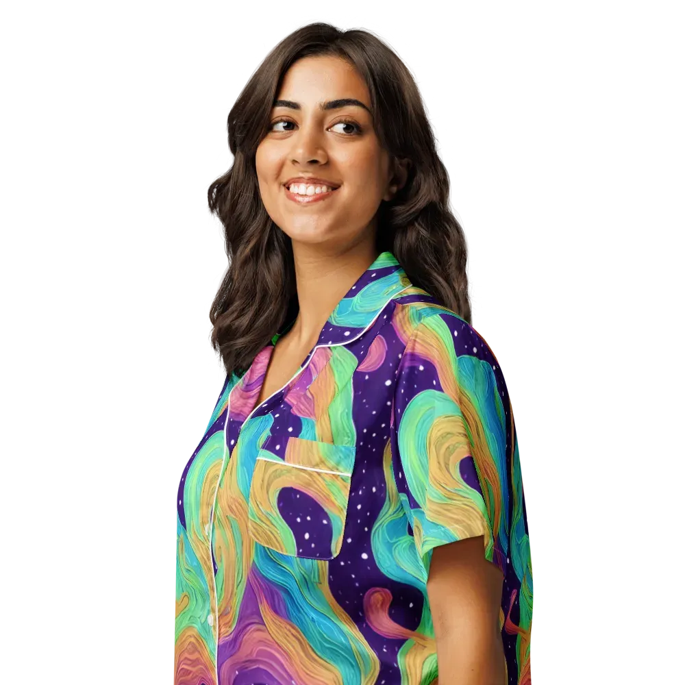 Nebula Whirl on Women's Short Sleeve Pajama Top — Left Front