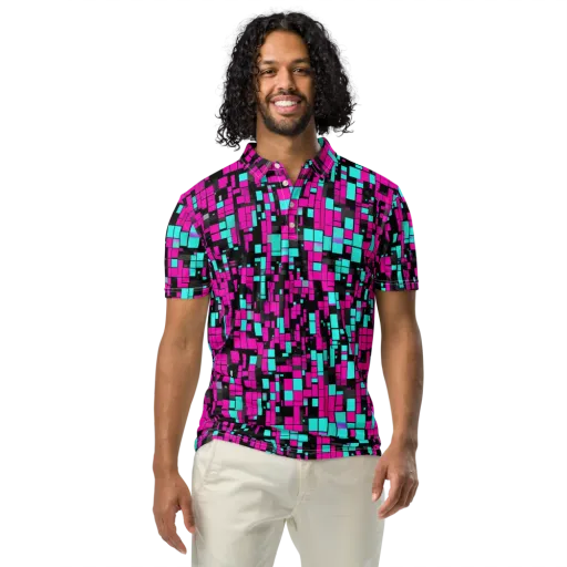 Voltage Mosaic on a Men's Slim Fit Polo Shirt