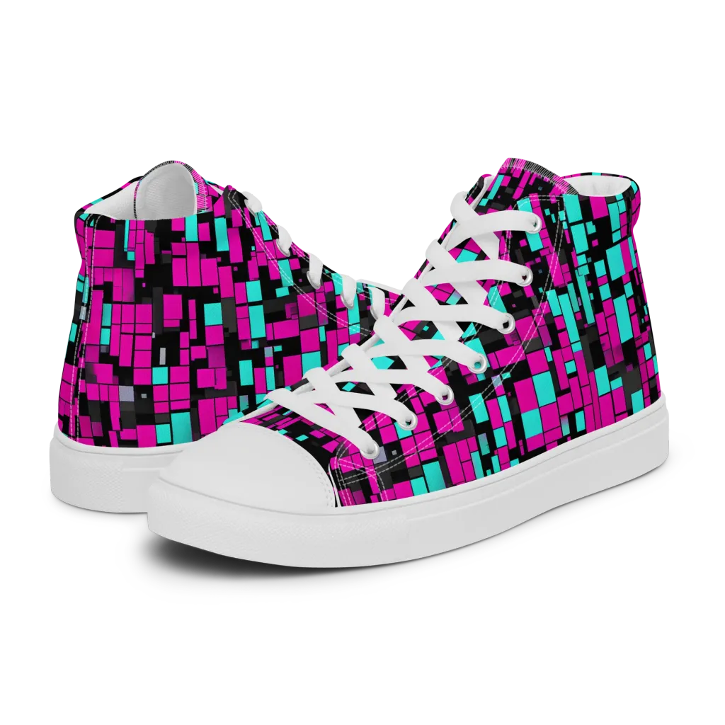 Voltage Mosaic on Men's High Top Canvas Shoes — Left