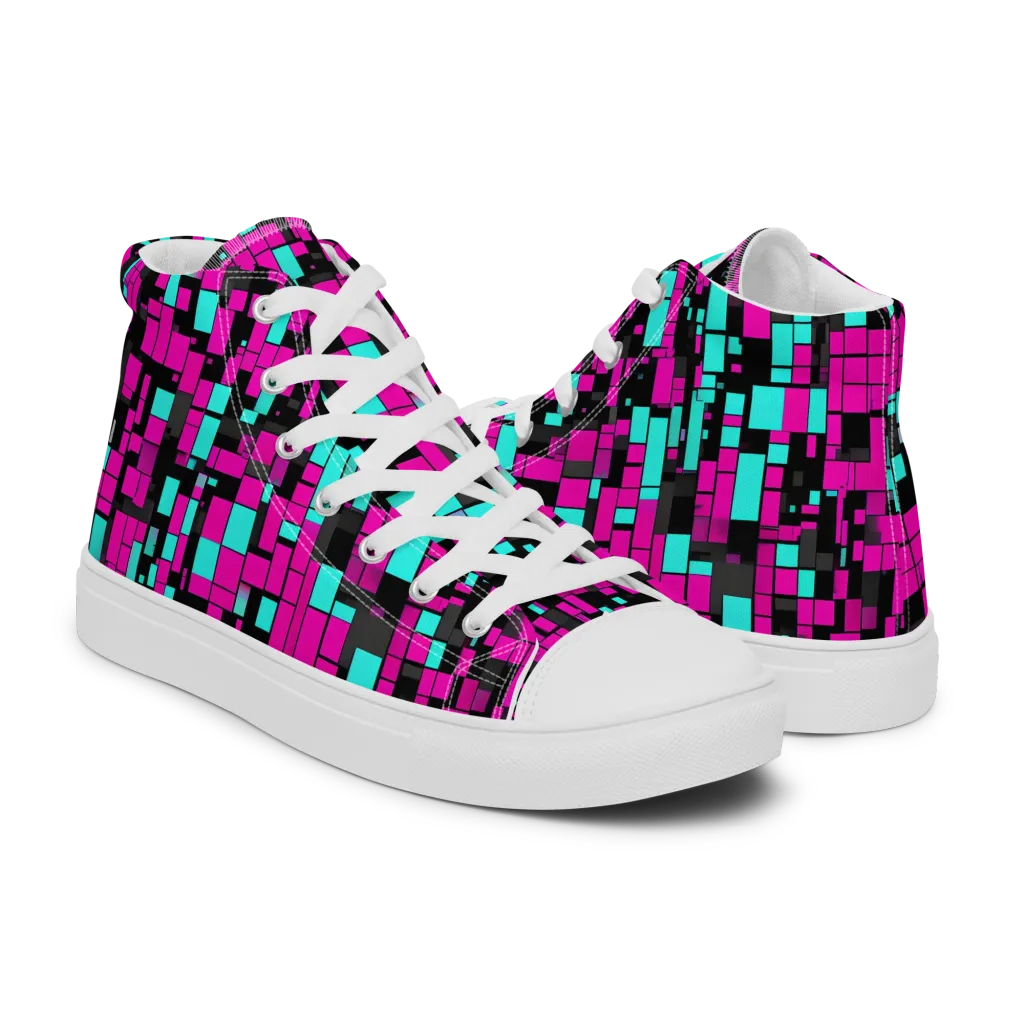 Voltage Mosaic on Men's High Top Canvas Shoes — Right