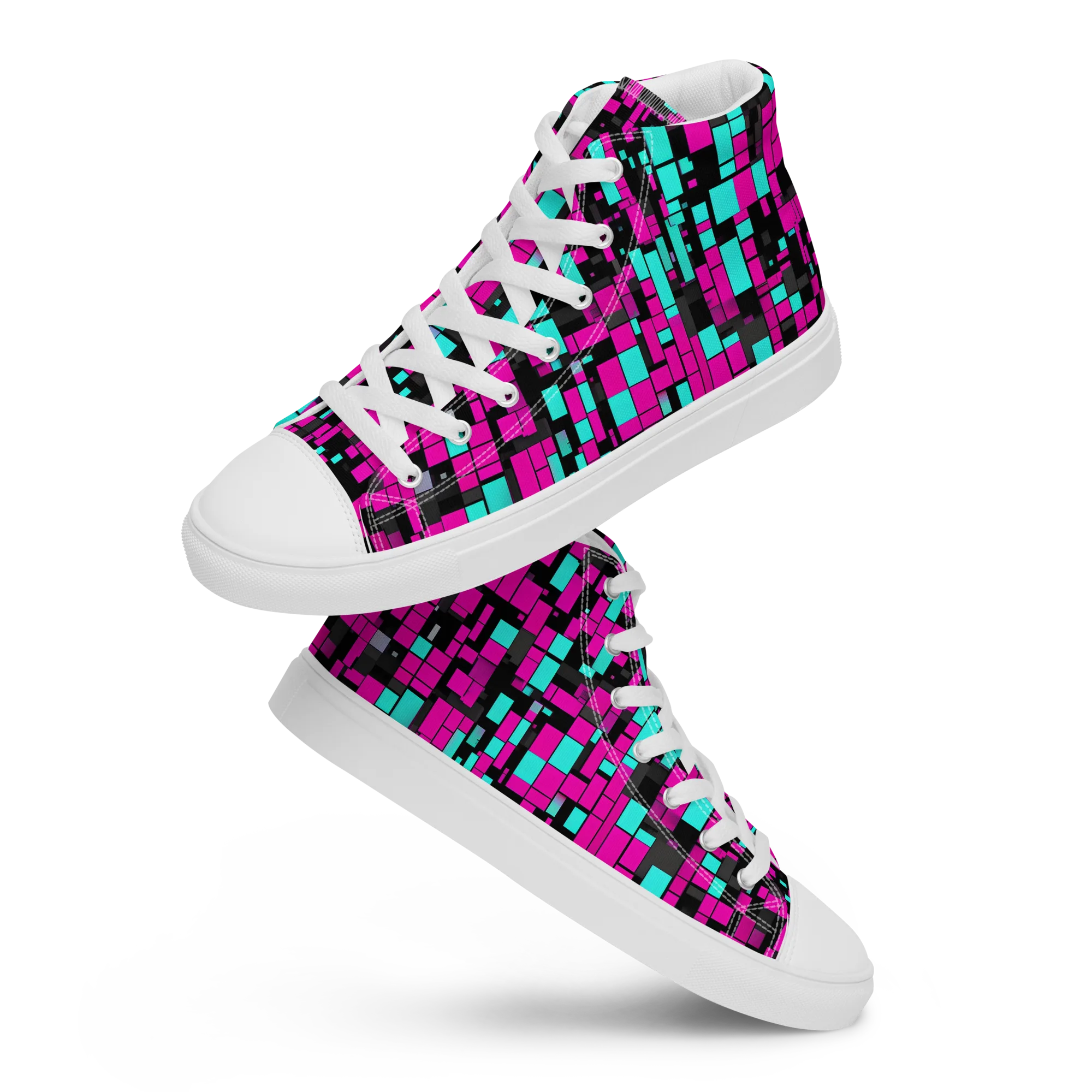 Voltage Mosaic on Men's High Top Canvas Shoes — Front
