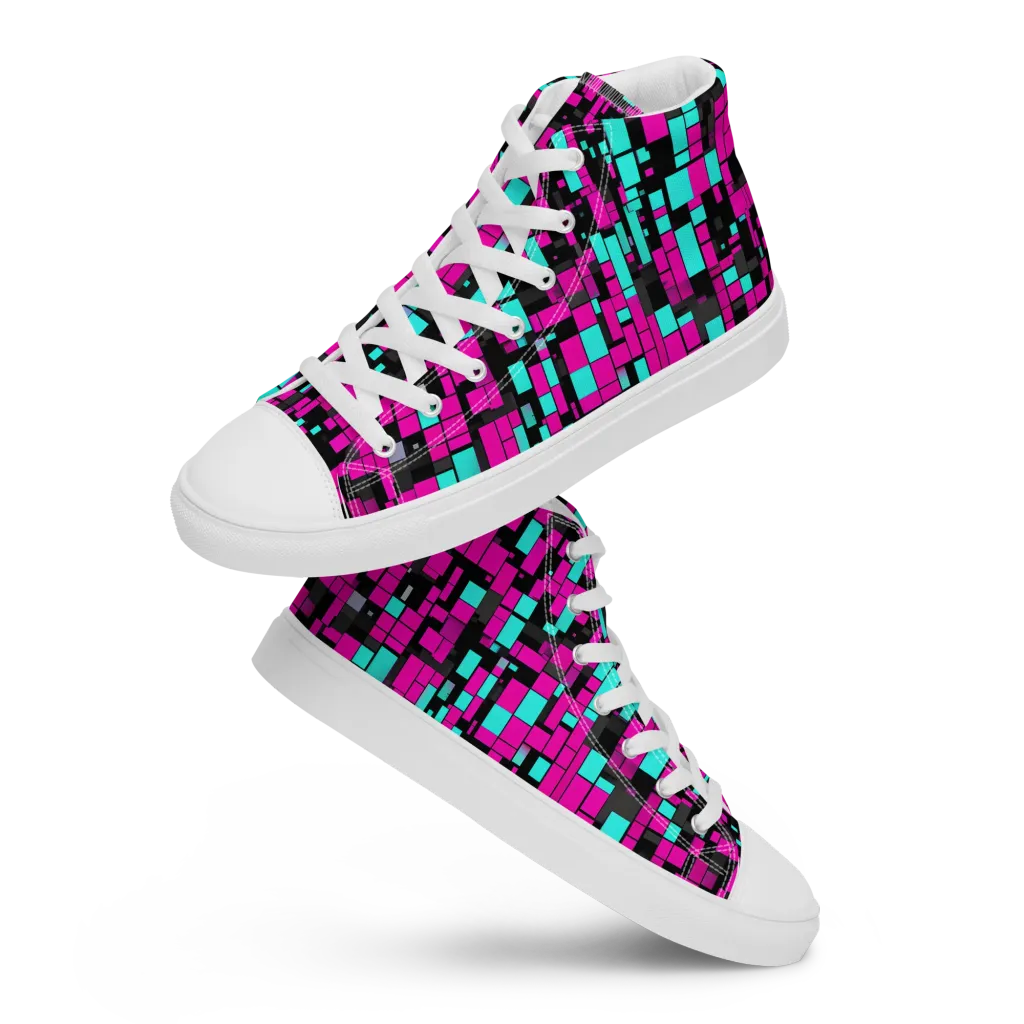 Voltage Mosaic on Men's High Top Canvas Shoes — Front