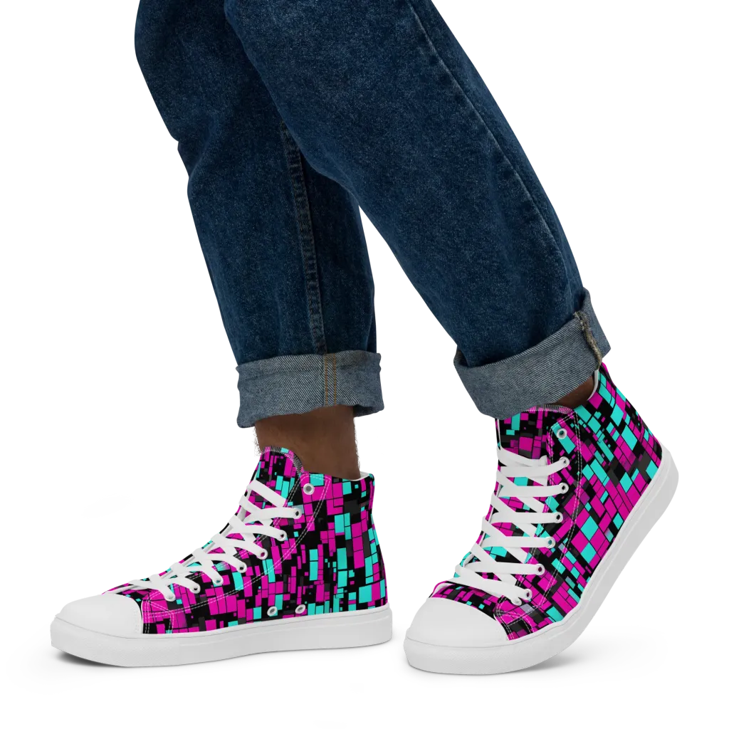 Voltage Mosaic on Men's High Top Canvas Shoes — Left