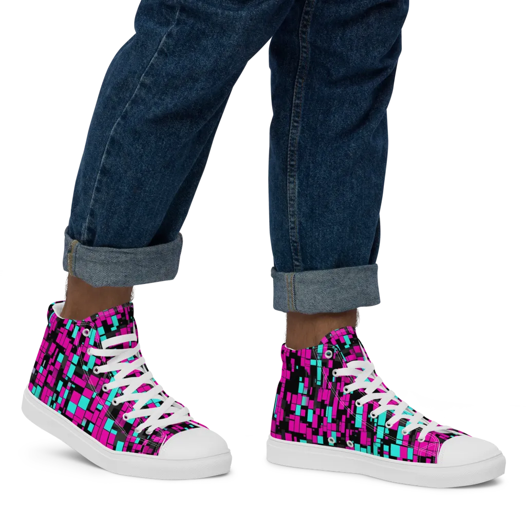 Voltage Mosaic on Men's High Top Canvas Shoes — Right