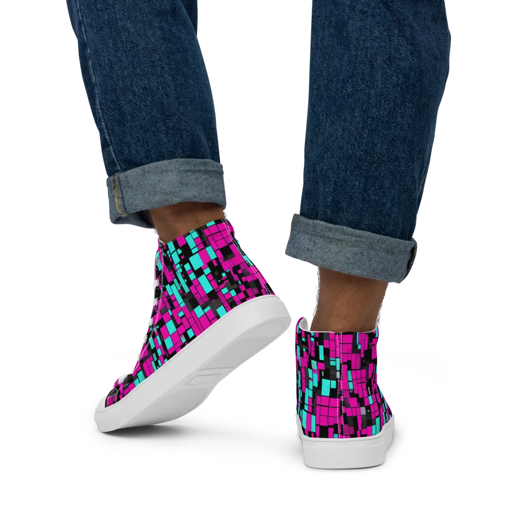 Voltage Mosaic on Men's High Top Canvas Shoes — Back