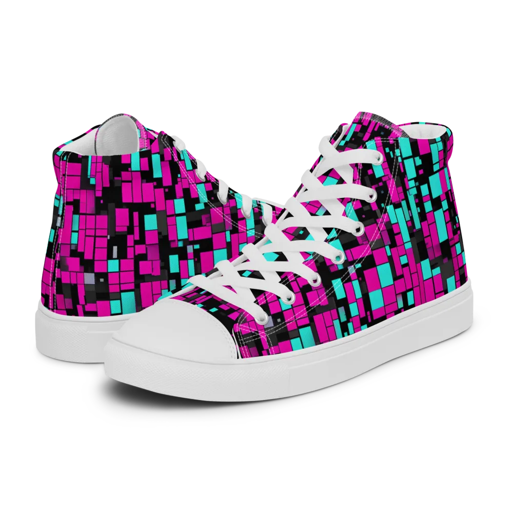 Voltage Mosaic on Women's High Top Canvas Shoes — Left