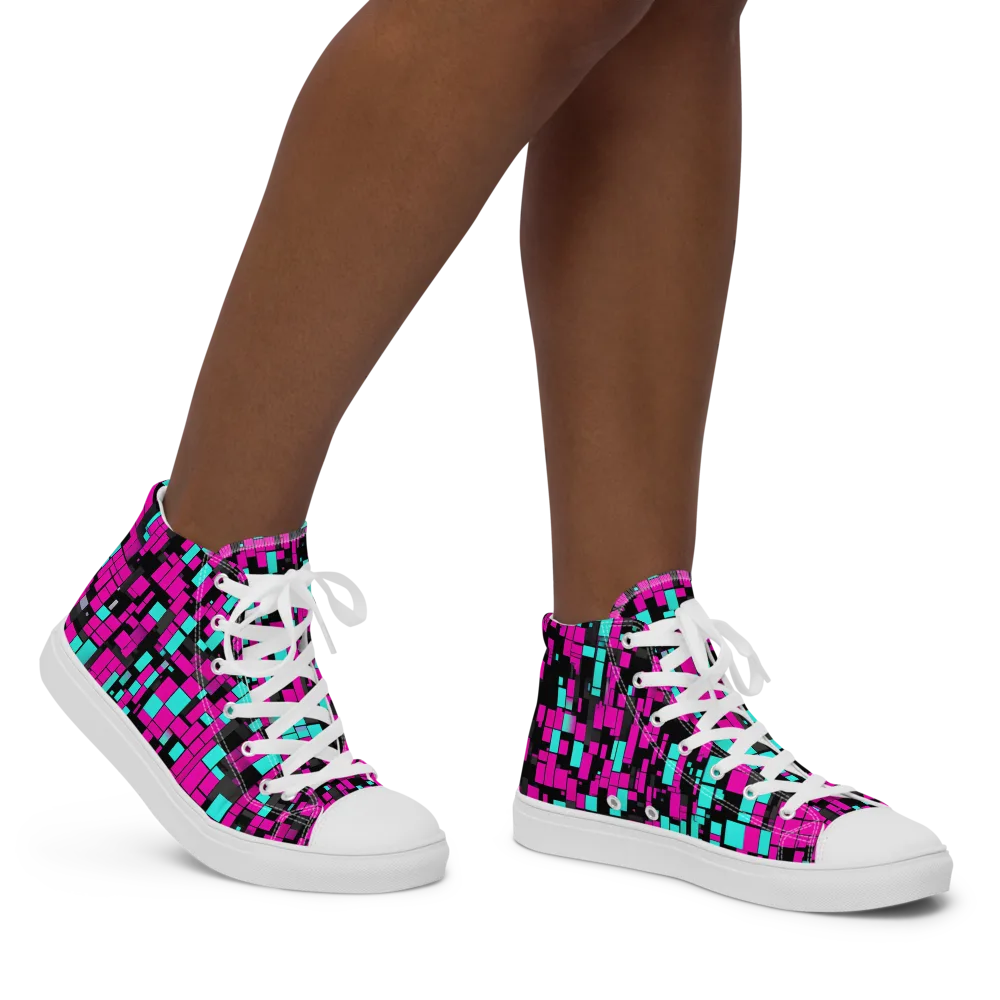 Voltage Mosaic on Women's High Top Canvas Shoes — Right