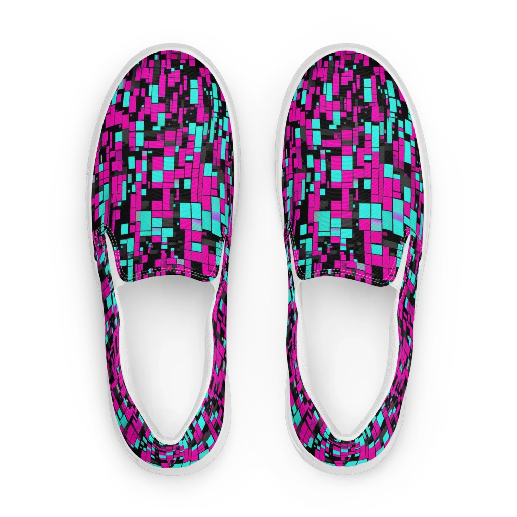 Voltage Mosaic on Men's Slip-On Canvas Shoes — Front