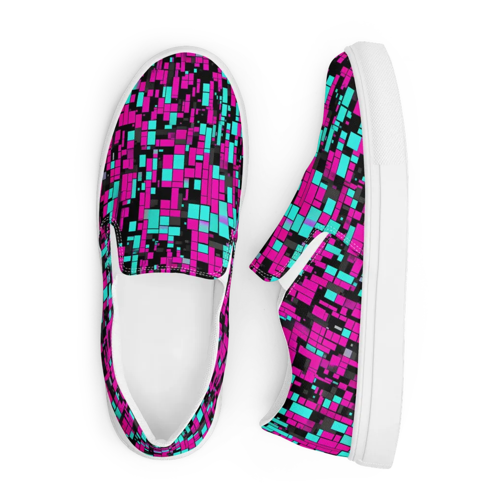 Voltage Mosaic on Men's Slip-On Canvas Shoes — Front