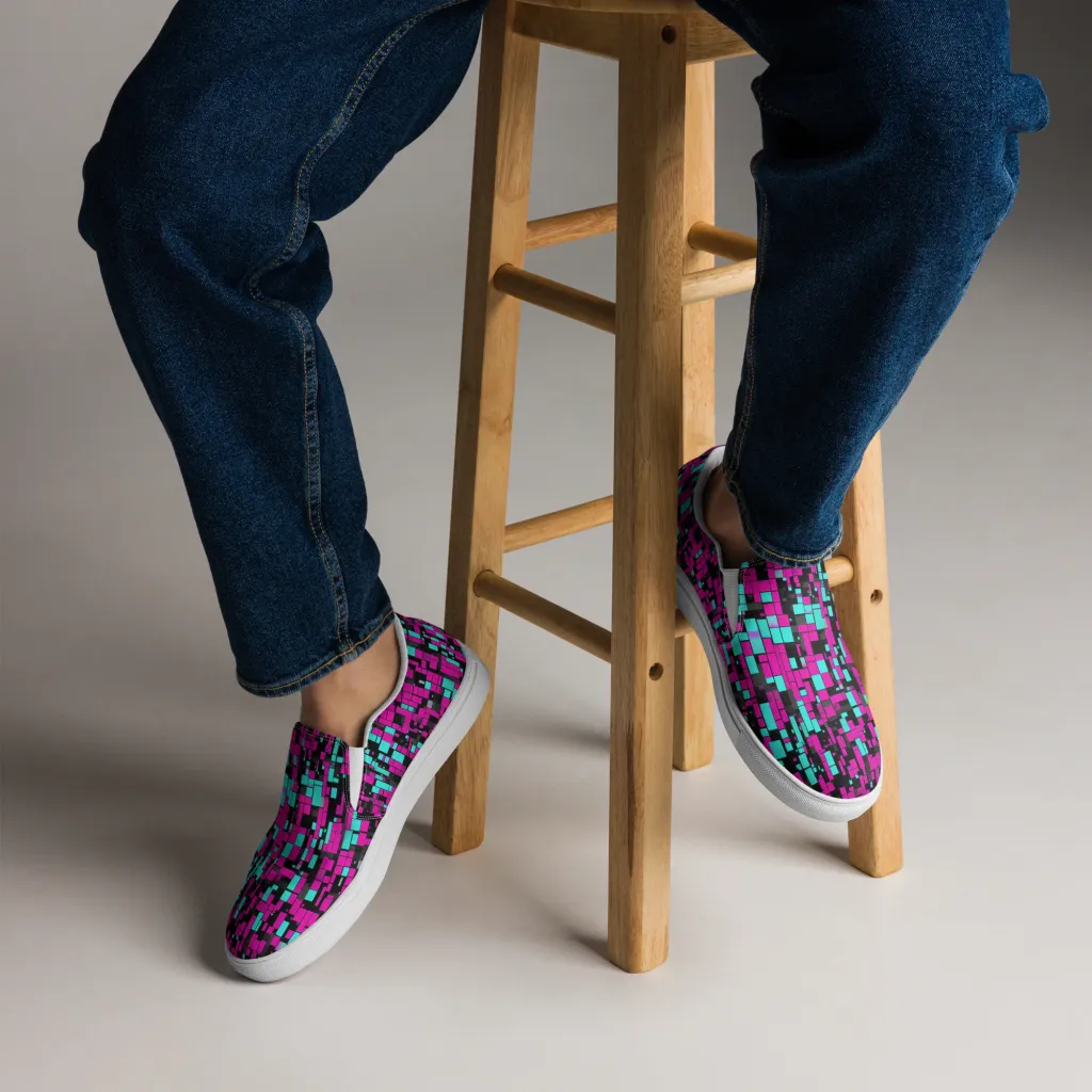 Voltage Mosaic on Men's Slip-On Canvas Shoes — Front