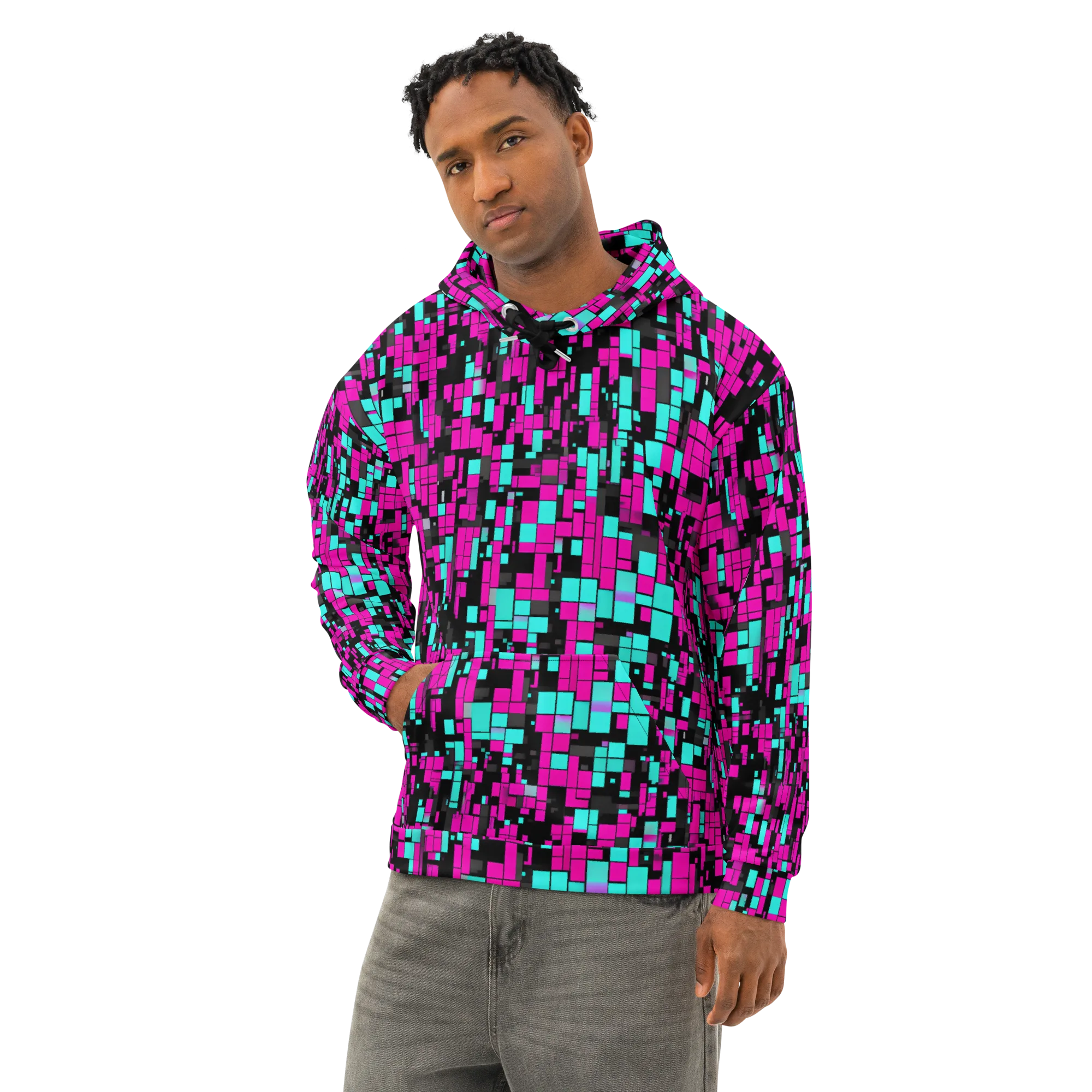 Voltage Mosaic on Cotton Hoodie — Left Front