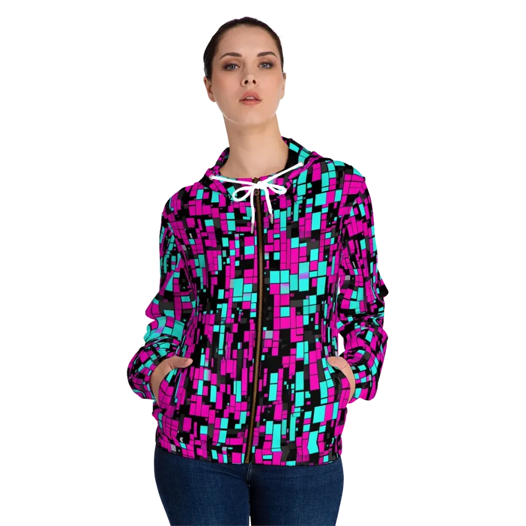 Voltage Mosaic on Women's Full-Zip Hoodie — Front On Person