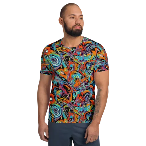 Infinite Color Crash on a Men's Athletic T-Shirt