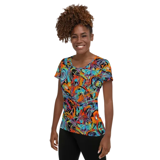 Infinite Color Crash on a Women's Athletic T-Shirt