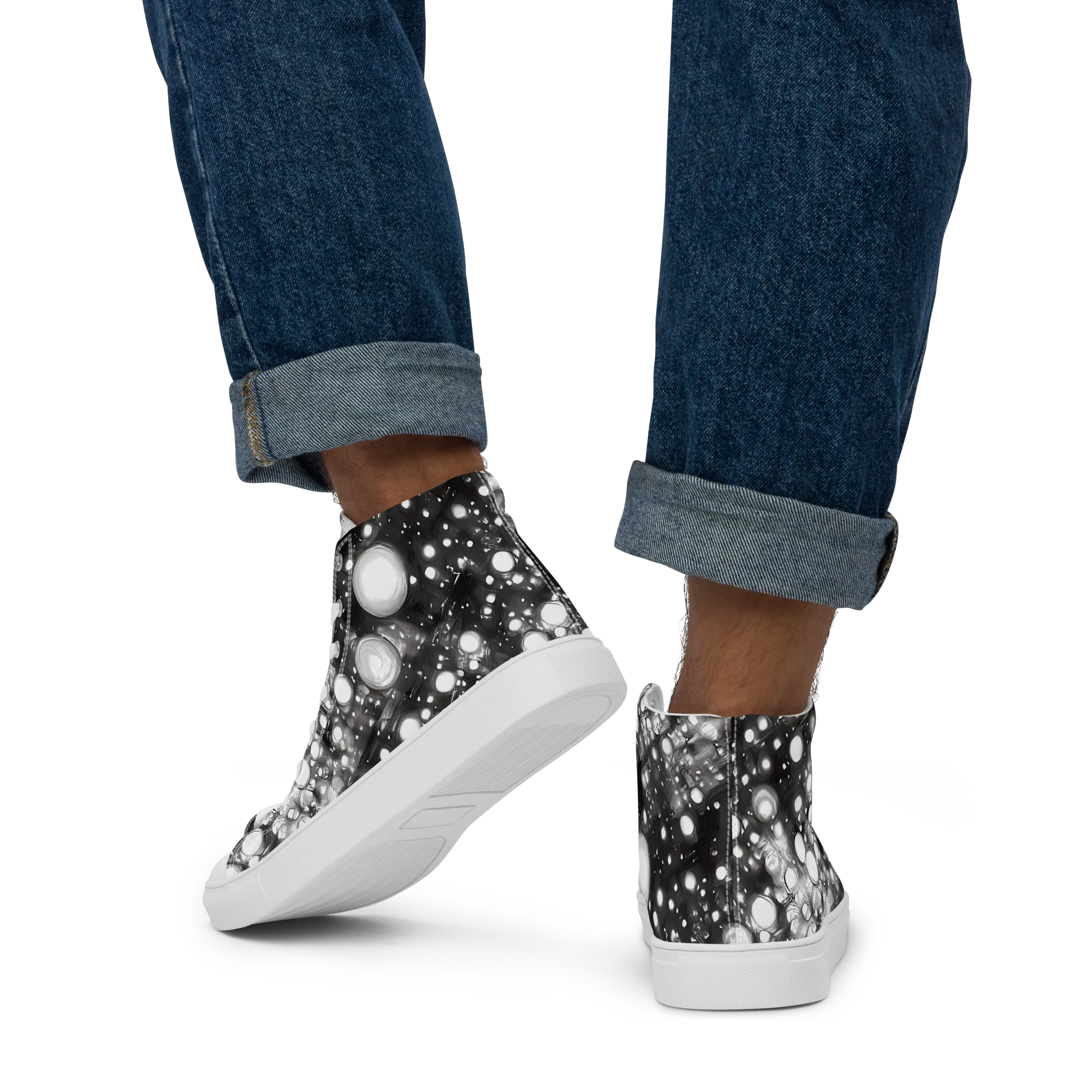 Cosmic Cell on Men's High Top Canvas Shoes — Back