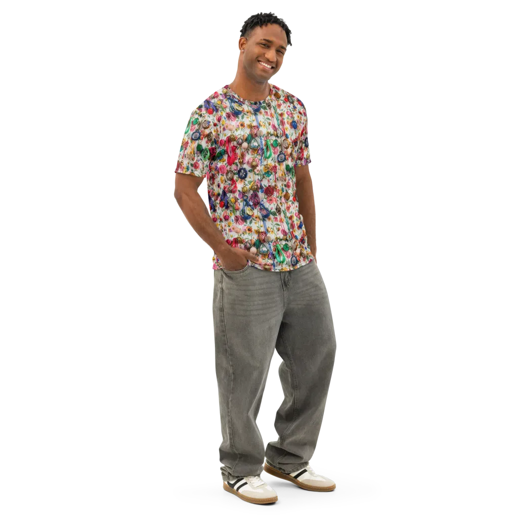 Botanical Bijou on Men's Cotton Crew Neck T-Shirt — Right Front