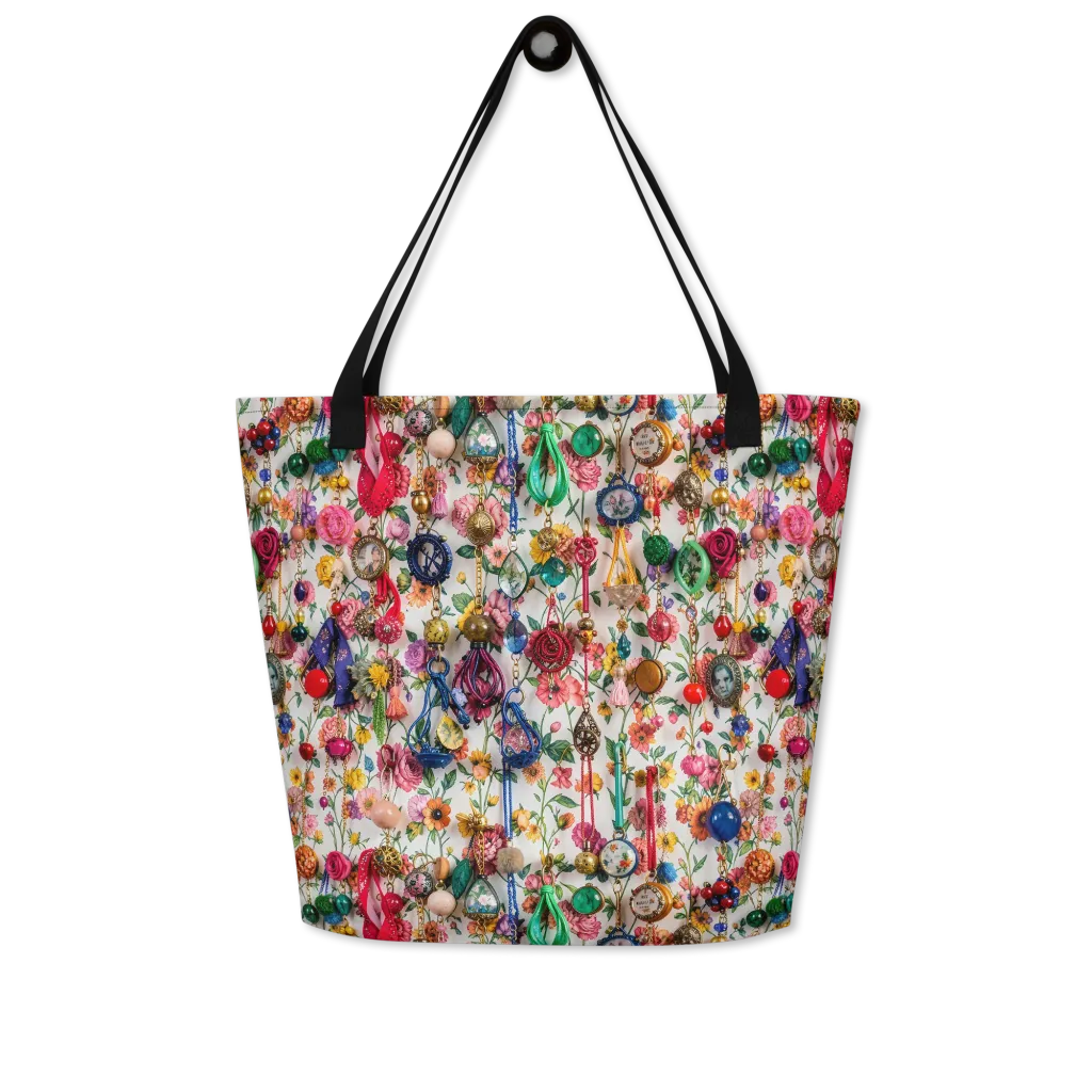 Botanical Bijou on Large Tote Bag W/ Pocket — Front