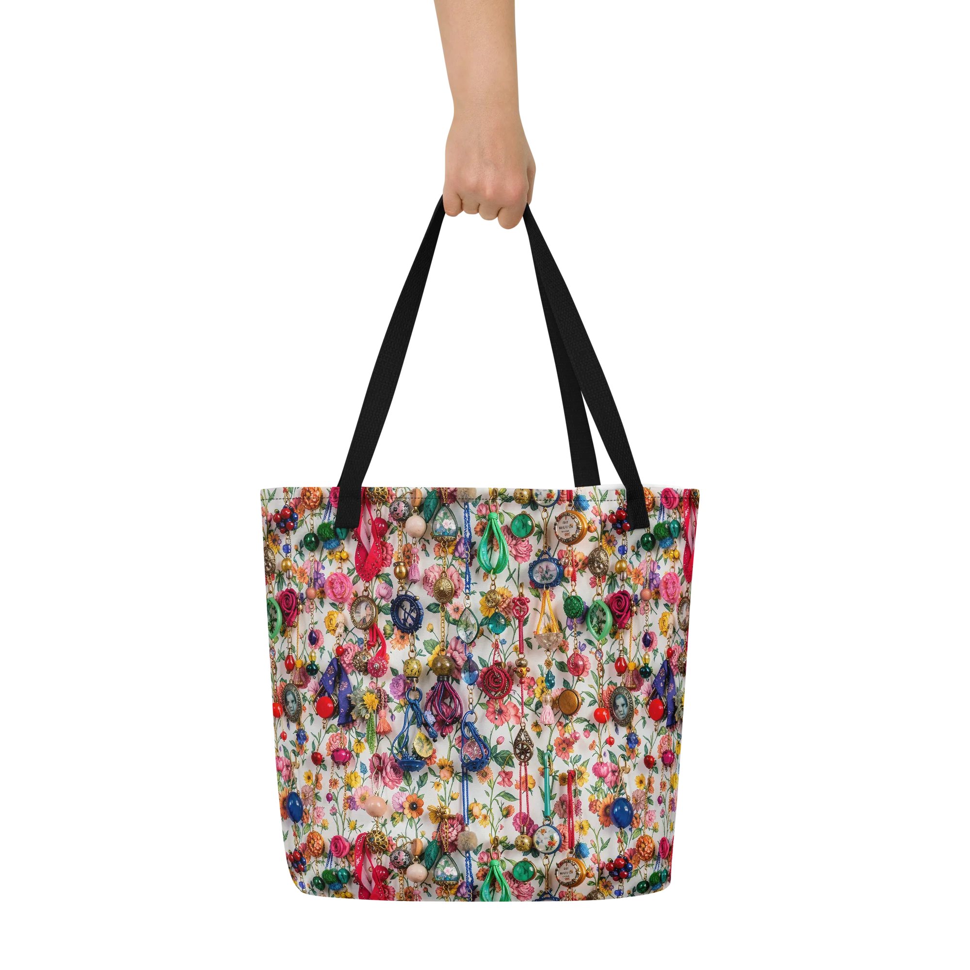 Botanical Bijou on Large Tote Bag W/ Pocket — Front