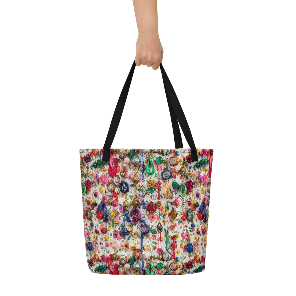 Botanical Bijou on Large Tote Bag W/ Pocket — Front