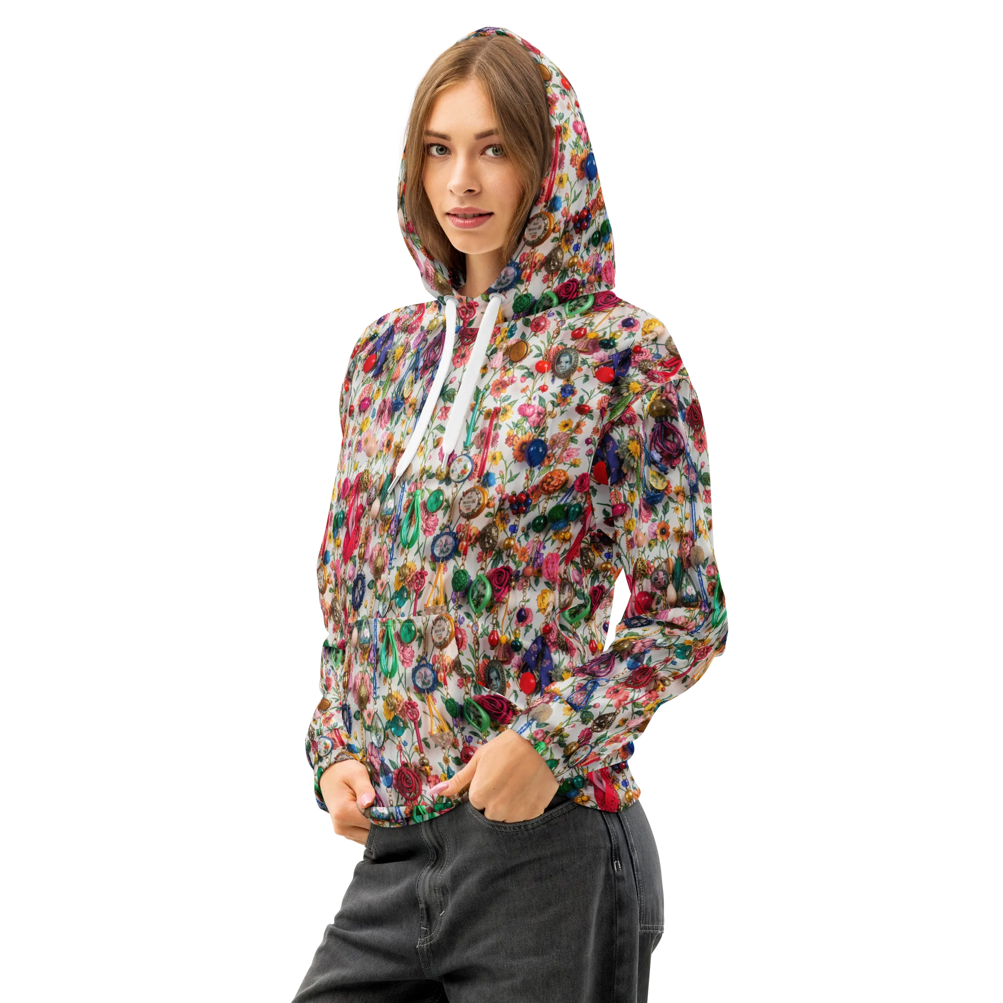 Botanical Bijou on Cotton Hoodie — Left Front