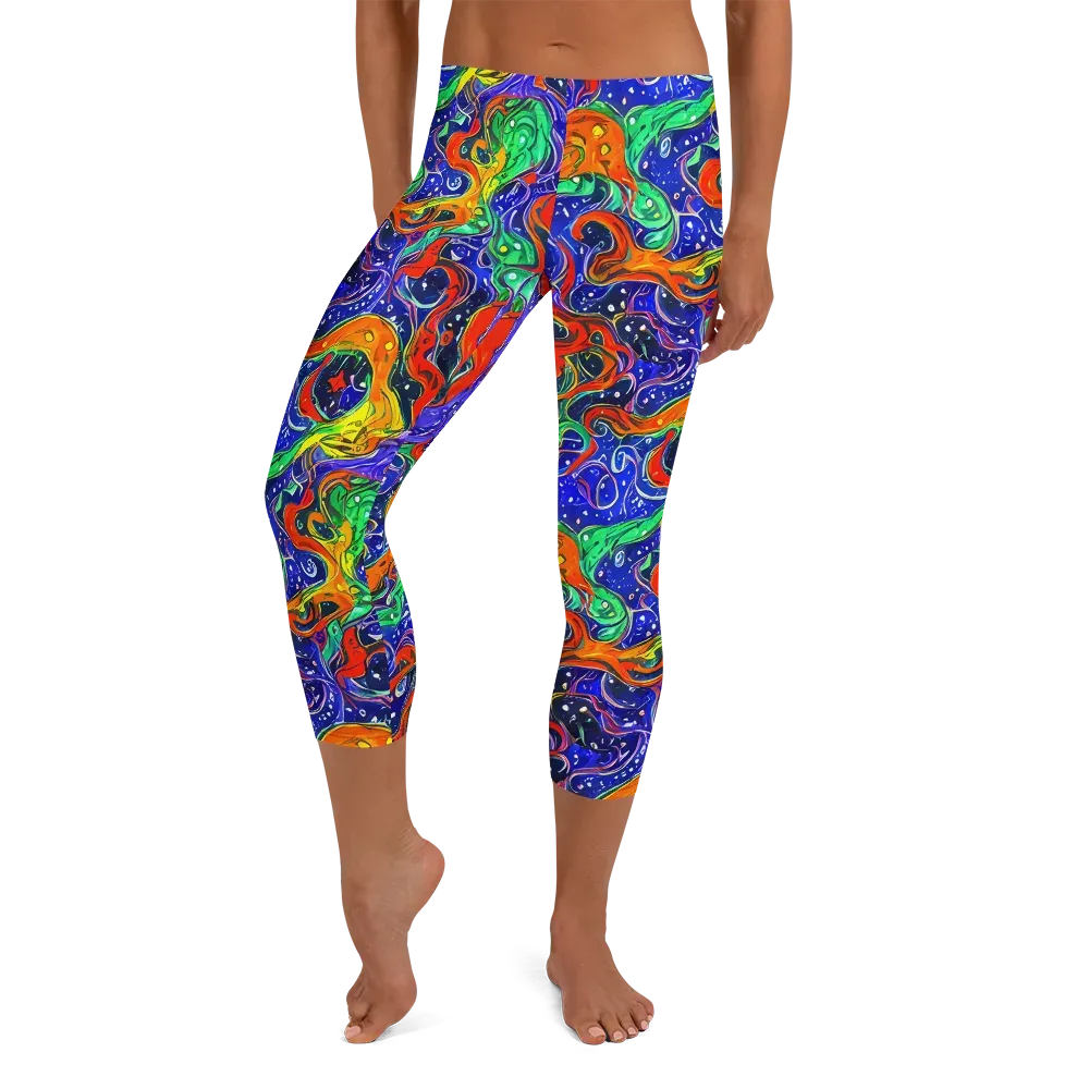 Kaleidoscope Rapids on Capri Leggings — Front