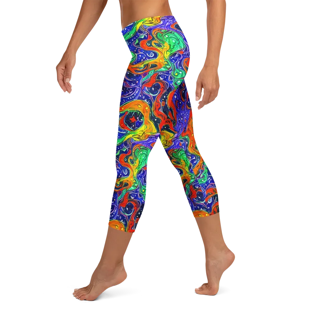 Kaleidoscope Rapids on Capri Leggings — Left