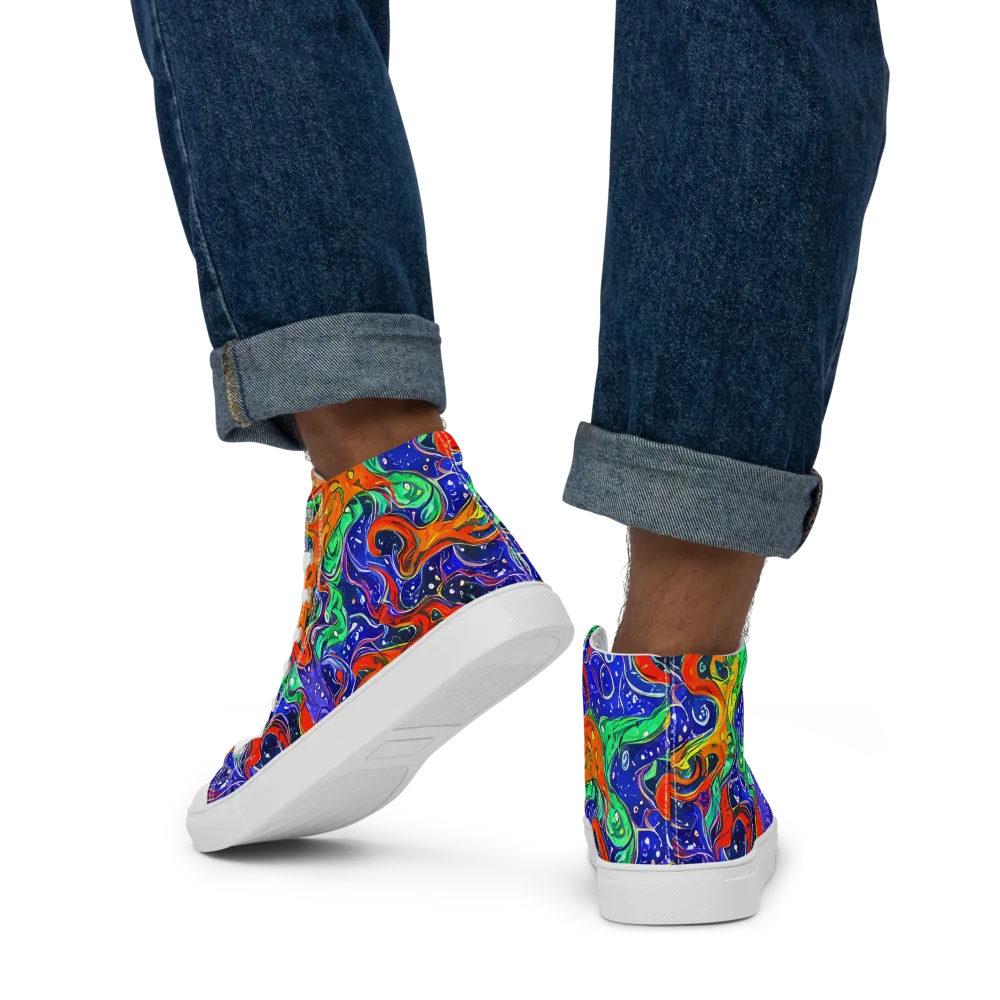 Kaleidoscope Rapids on Men's High Top Canvas Shoes — Back