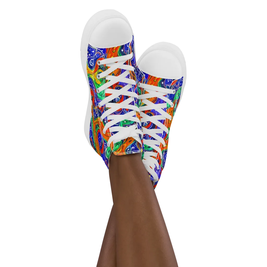 Kaleidoscope Rapids on Women's High Top Canvas Shoes — Front