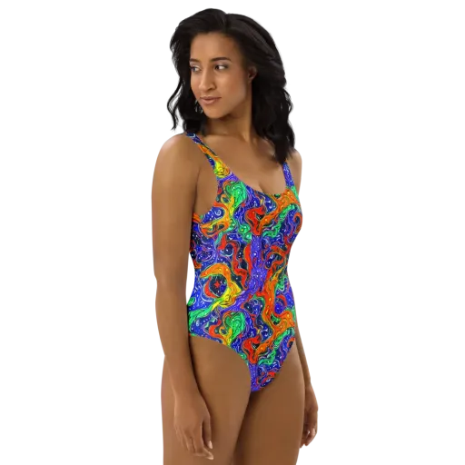 Kaleidoscope Rapids on a One-Piece Swimsuit