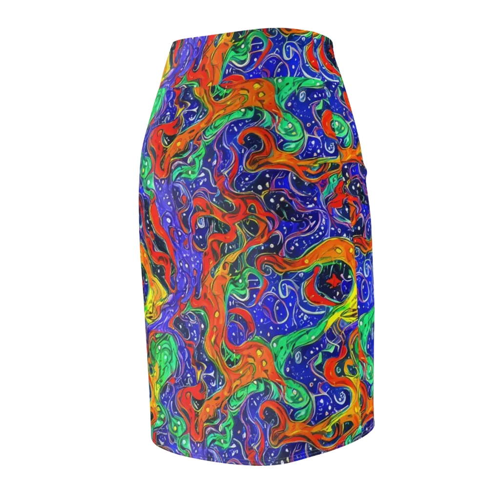 Kaleidoscope Rapids on Pencil Skirt — Back Side