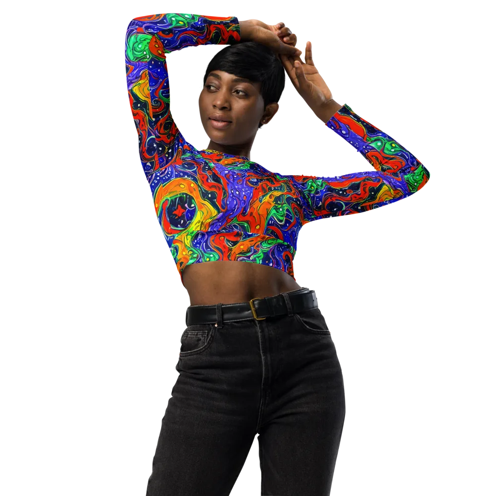 Kaleidoscope Rapids on Long Sleeve Crop Top — Front