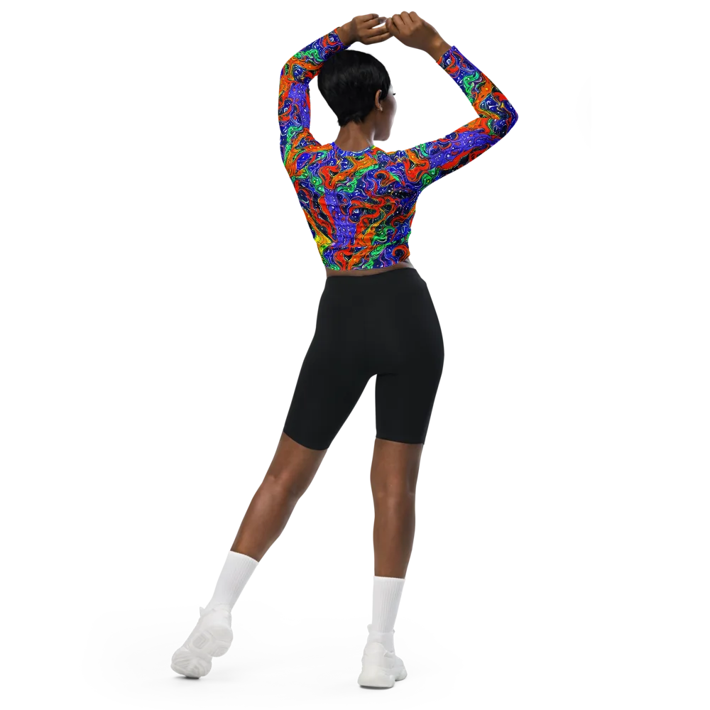 Kaleidoscope Rapids on Long Sleeve Crop Top — Back