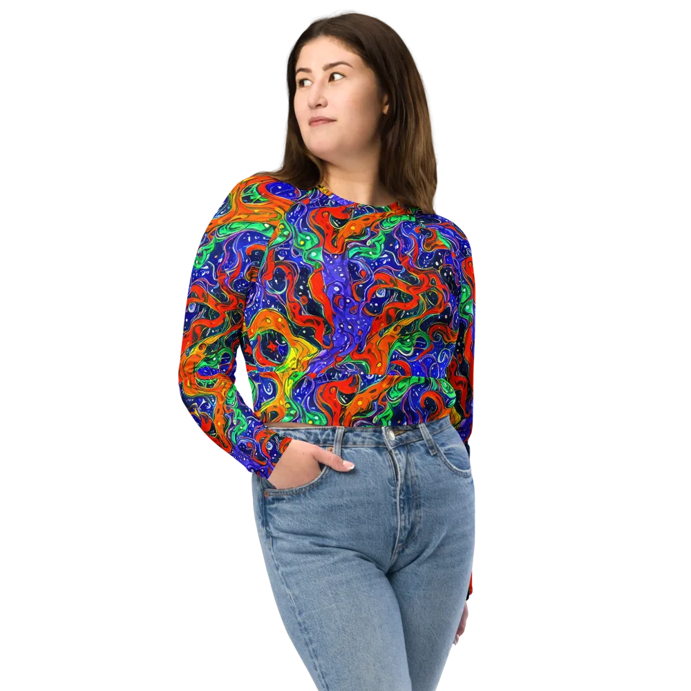 Kaleidoscope Rapids on Long Sleeve Crop Top — Front