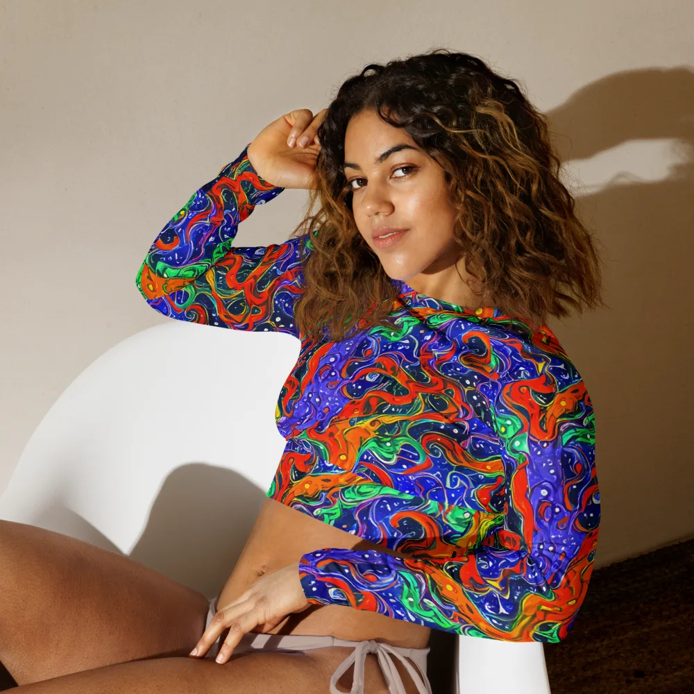 Kaleidoscope Rapids on Long Sleeve Crop Top — Left Front