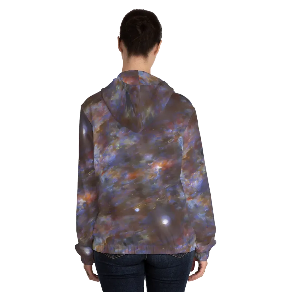 Nebula Brushfire on Women's Full-Zip Hoodie — Back On Person