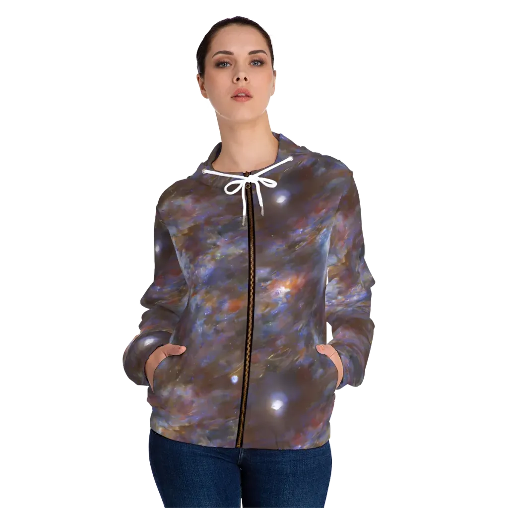Nebula Brushfire on Women's Full-Zip Hoodie — Front On Person