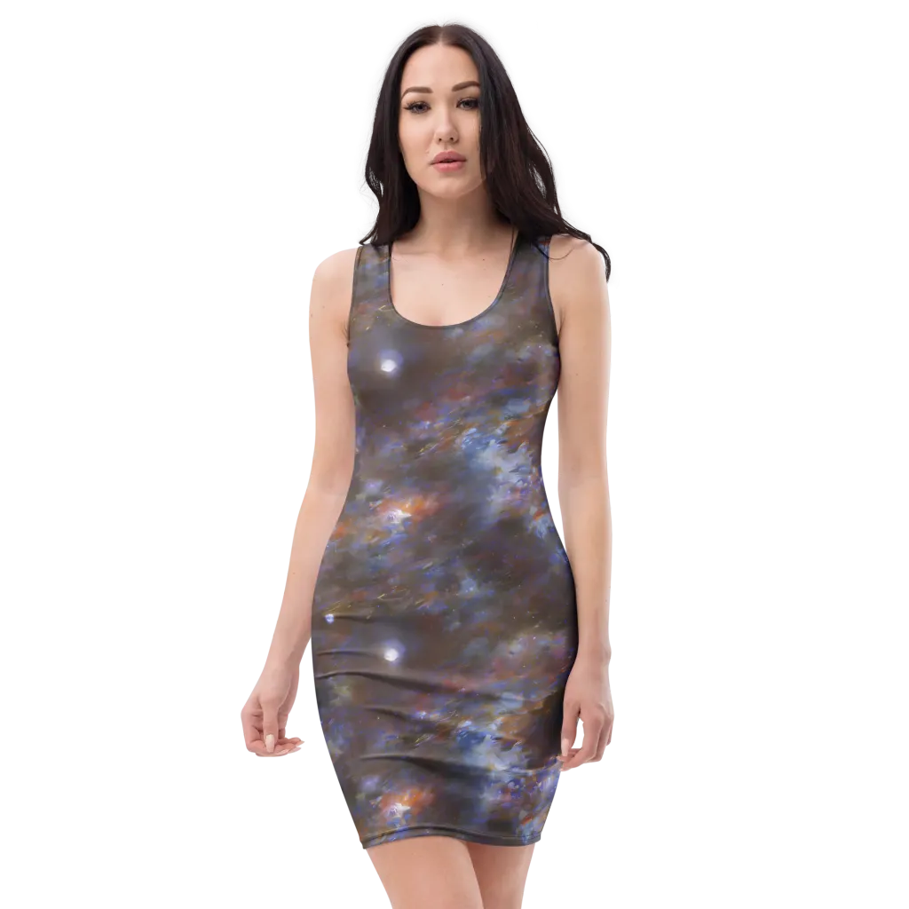 Nebula Brushfire on Bodycon Dress — Front