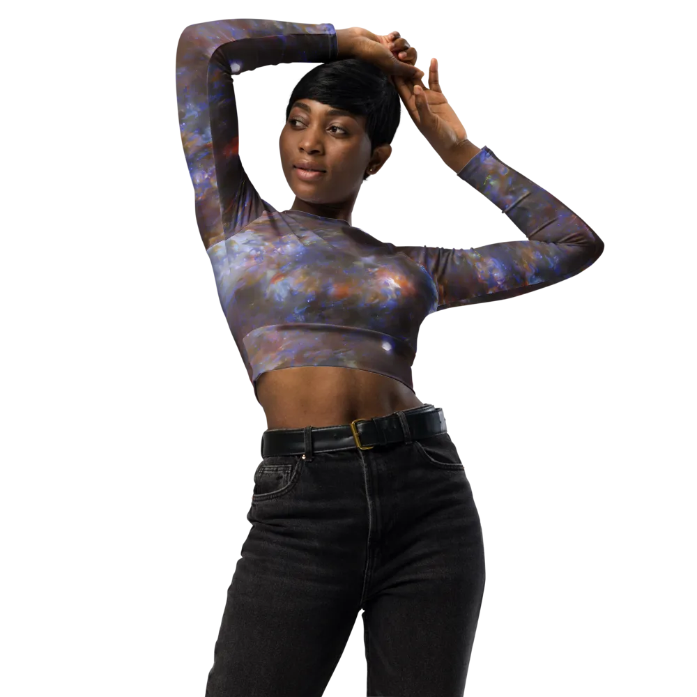 Nebula Brushfire on Long Sleeve Crop Top — Front