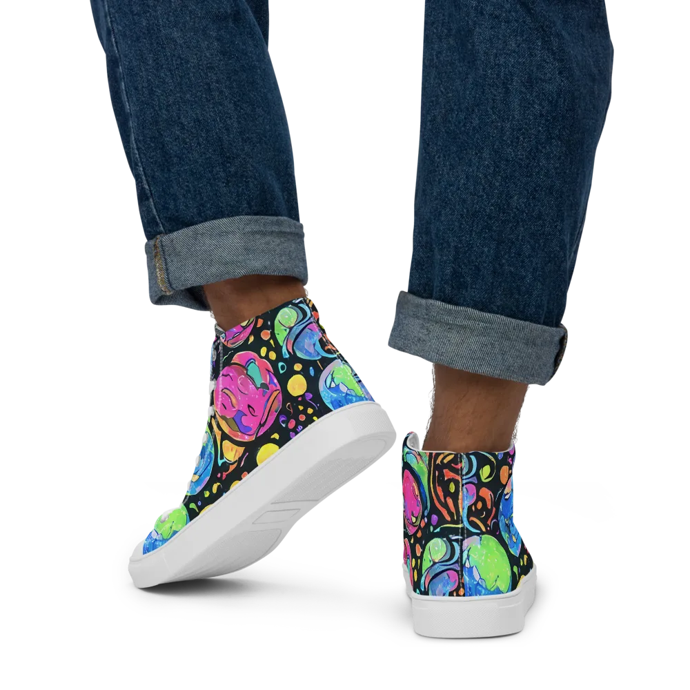 Planet Playground on Men's High Top Canvas Shoes — Back