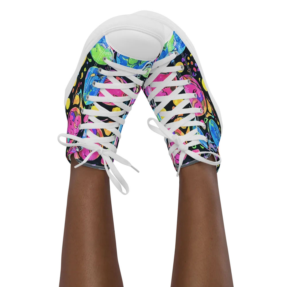 Planet Playground on Women's High Top Canvas Shoes — Front