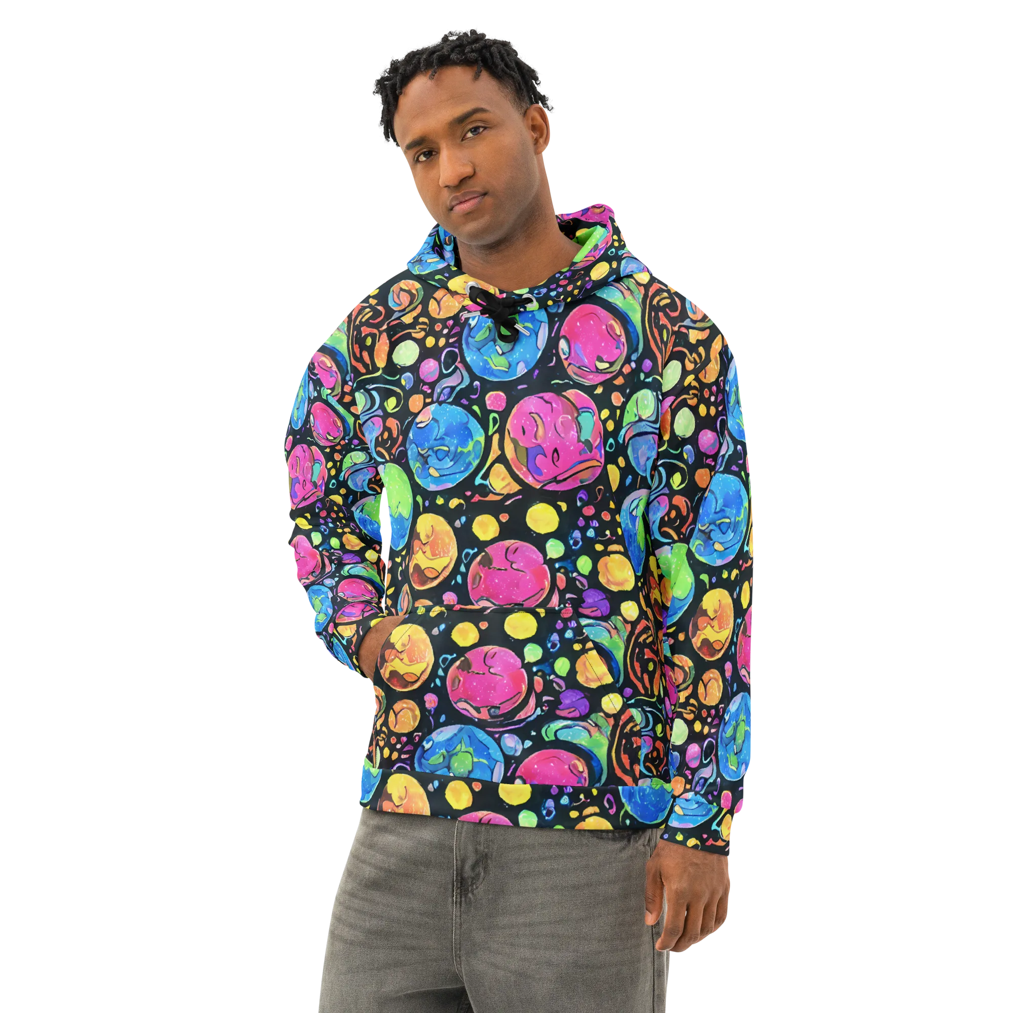 Planet Playground on Cotton Hoodie — Left Front