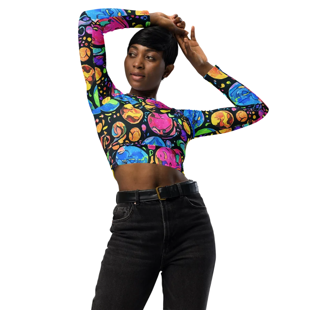 Planet Playground on Long Sleeve Crop Top — Front