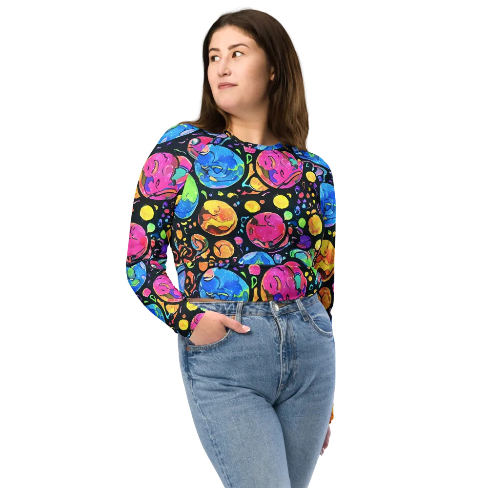 Planet Playground on Long Sleeve Crop Top — Front