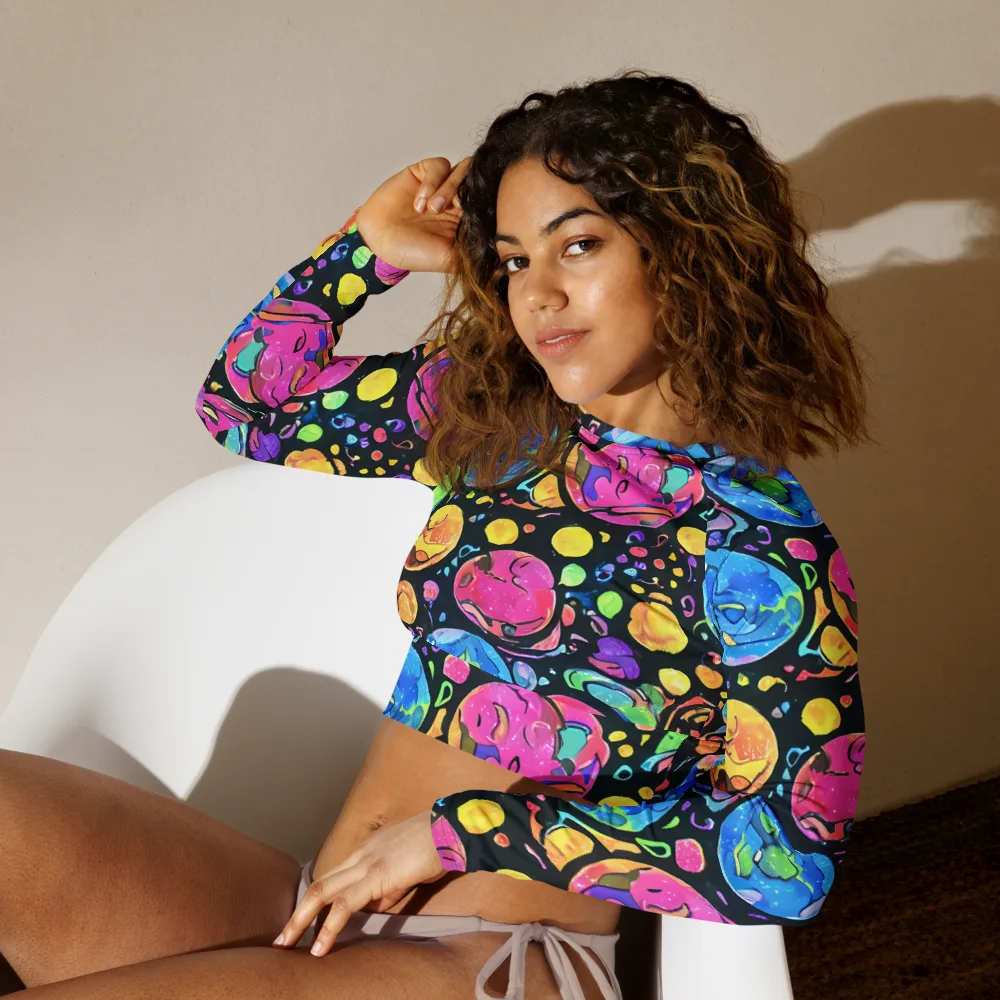 Planet Playground on Long Sleeve Crop Top — Left Front