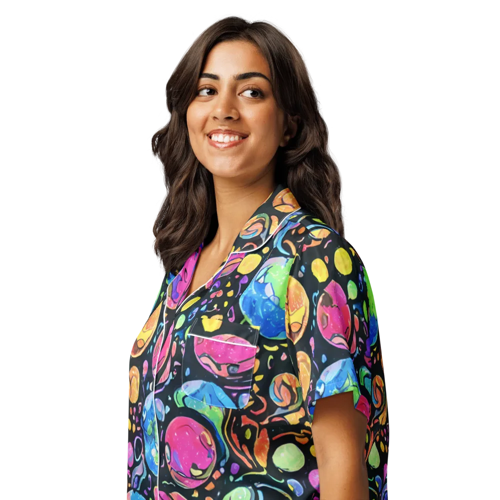 Planet Playground on Women's Short Sleeve Pajama Top — Left Front