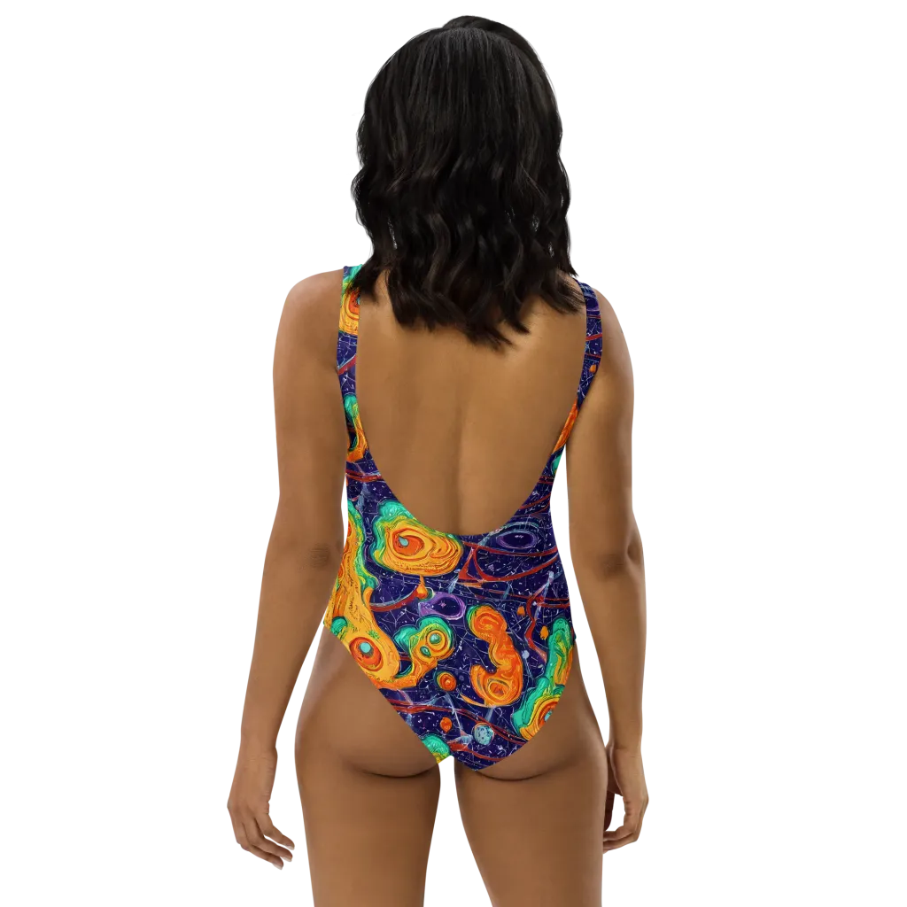 Flame And Frequency on One-Piece Swimsuit — Back