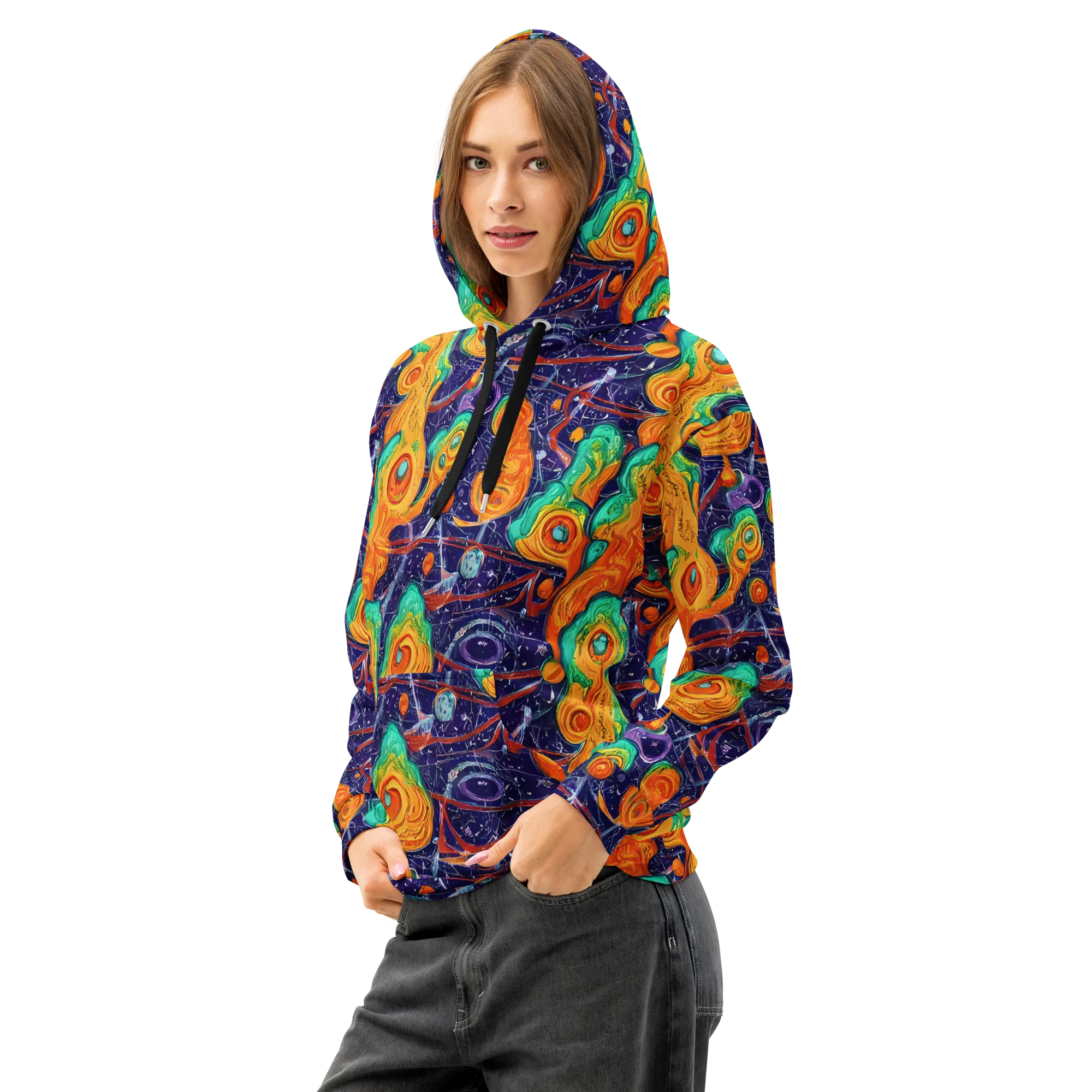 Flame And Frequency on Cotton Hoodie — Left Front