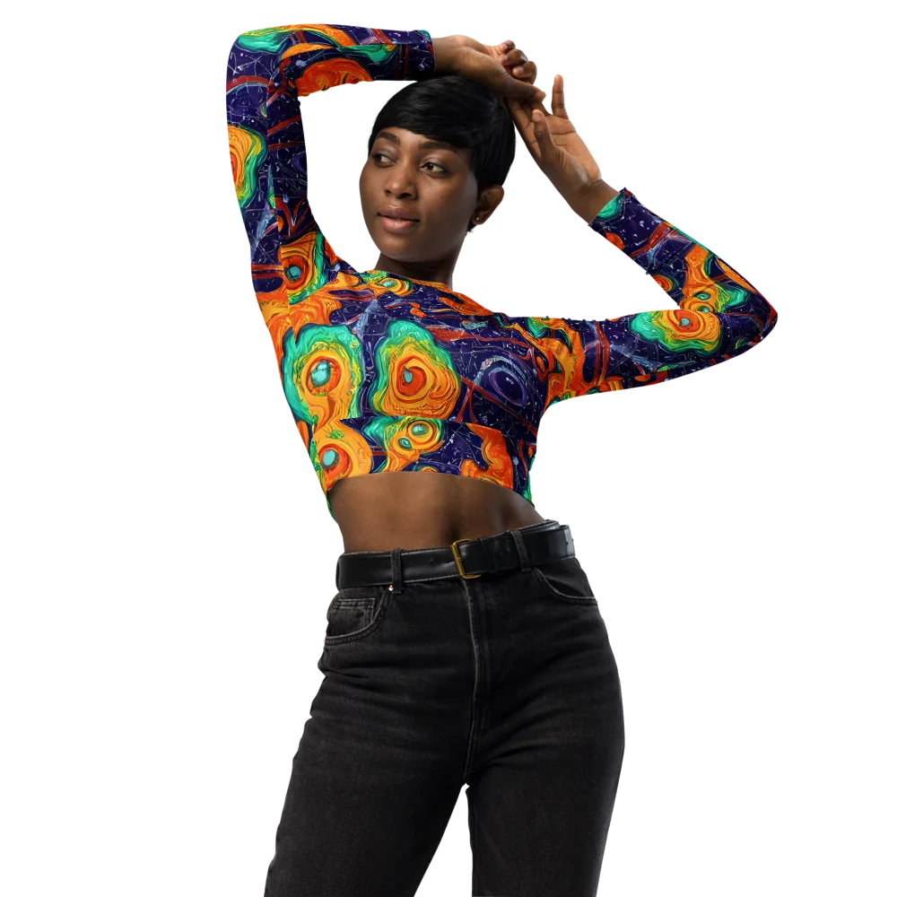 Flame And Frequency on Long Sleeve Crop Top — Front