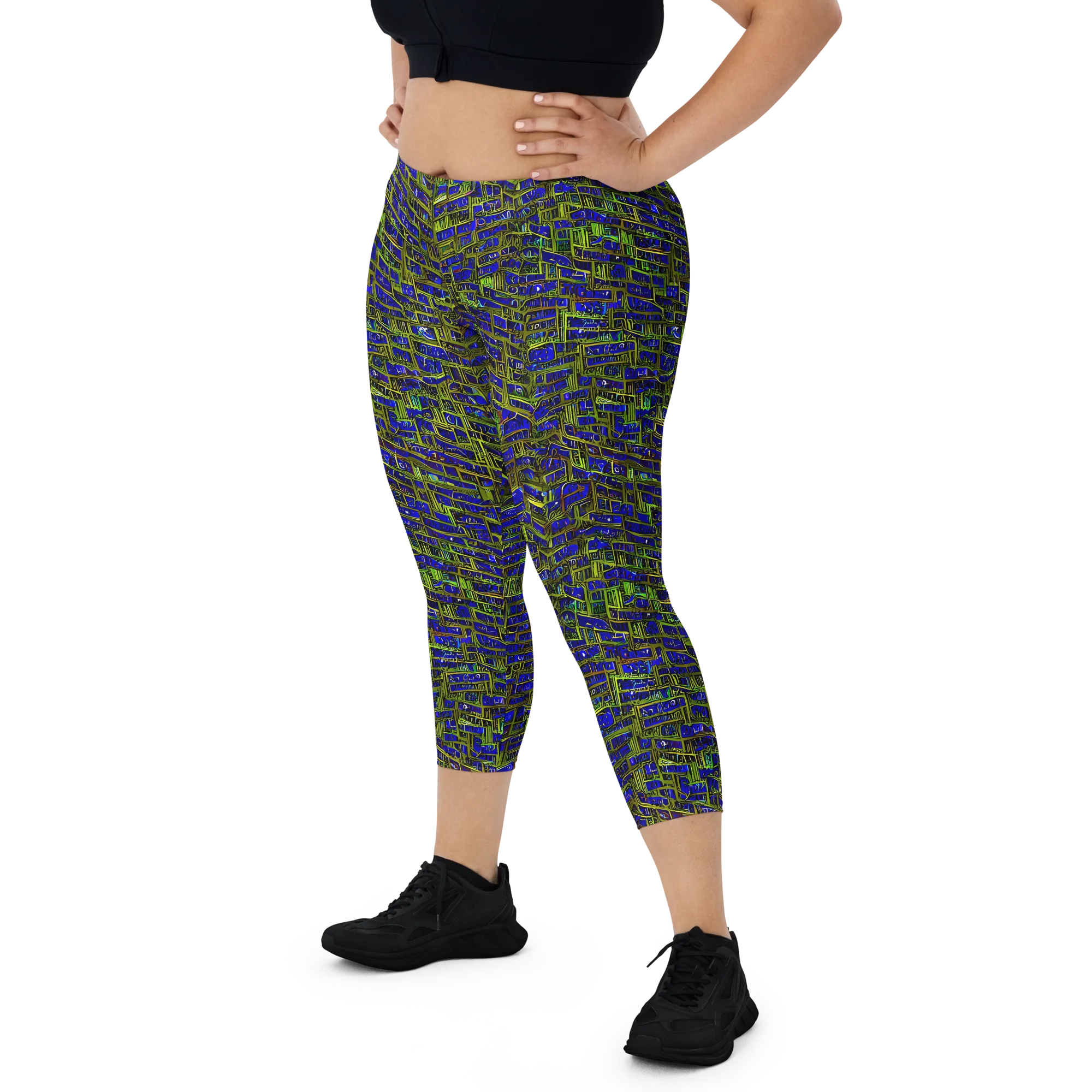 Blue Machine on Capri Leggings — Front